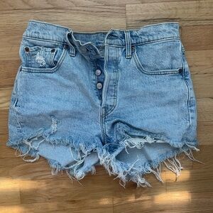 Levi's Light Blue Distressed Button-Fly Denim Shorts